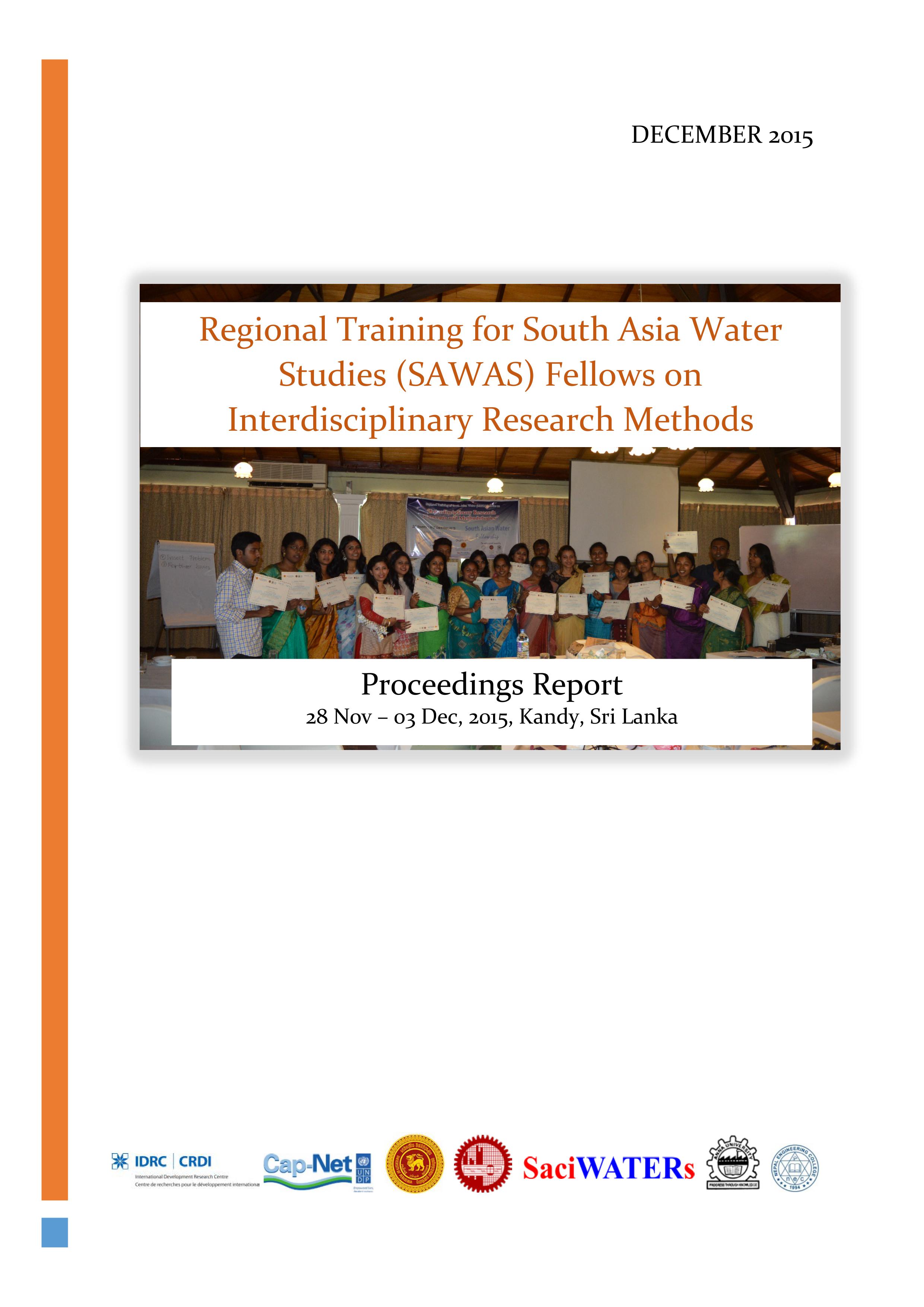 Regional Training for SAWA fellows, Dec 2015 Sri Lanka